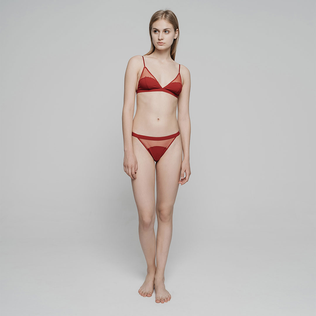 variable｜ Triangle Soft-Cup Bra Set | Maroon